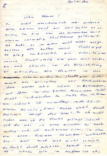 Im November 1961 flüchtet der 17-jährige Schüler Falco Werkentin nach West-Berlin. In einem Brief an einen Freund schildert er seine Flucht.